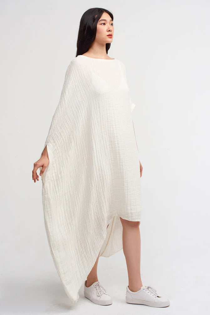 Nu Solid Textured Asymmetrical Dress Off White