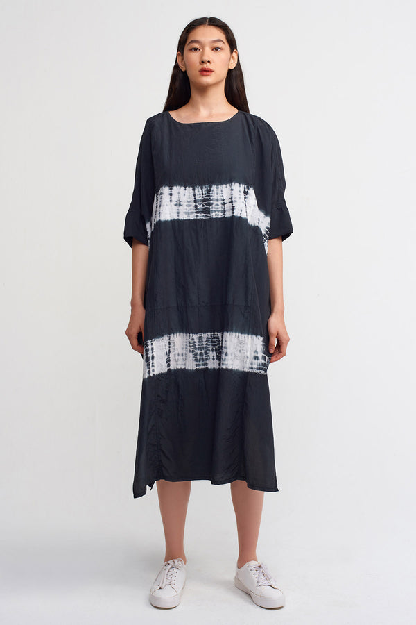 Nu Printed Short Sleeve Midi Dress Black/Offwhite