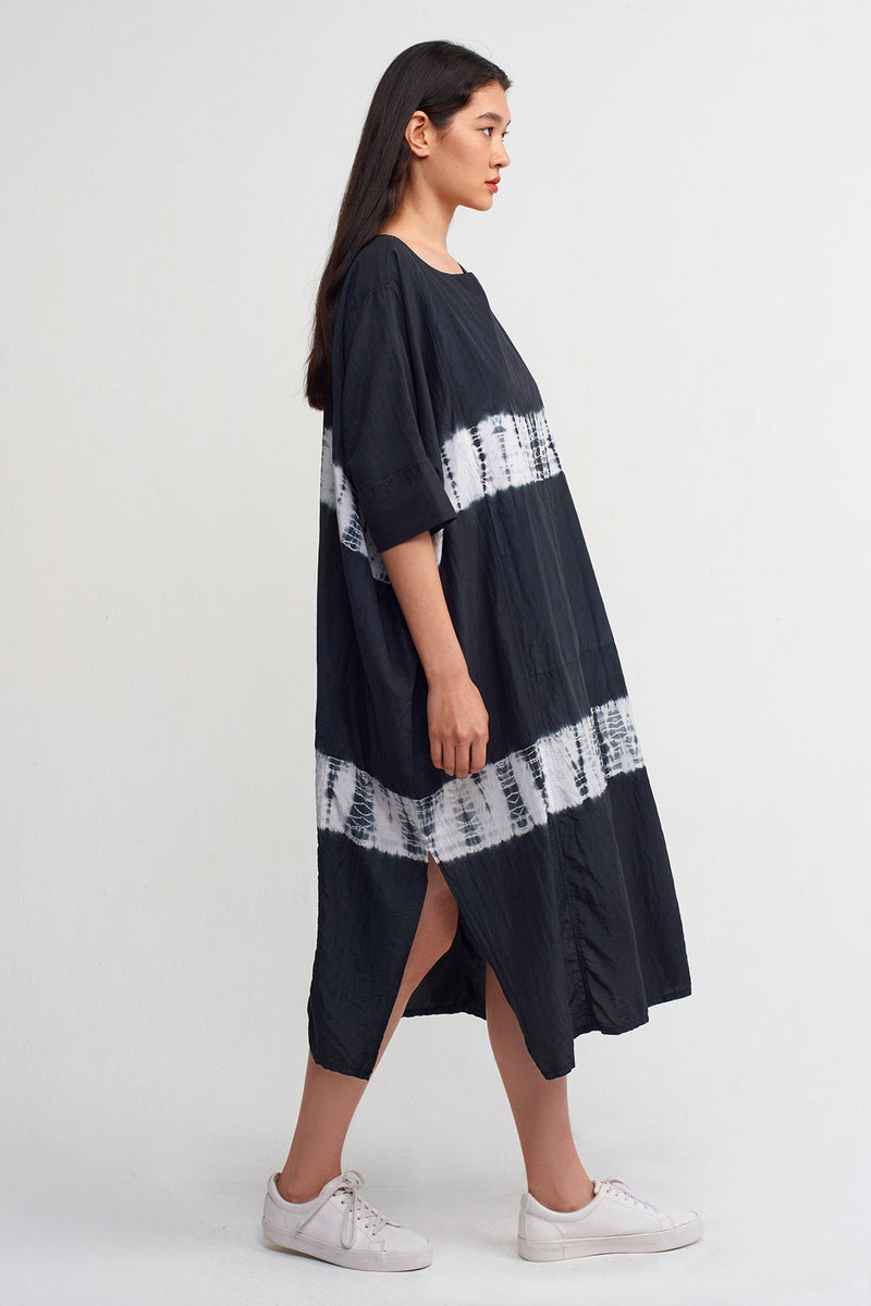 Nu Printed Short Sleeve Midi Dress Black/Offwhite