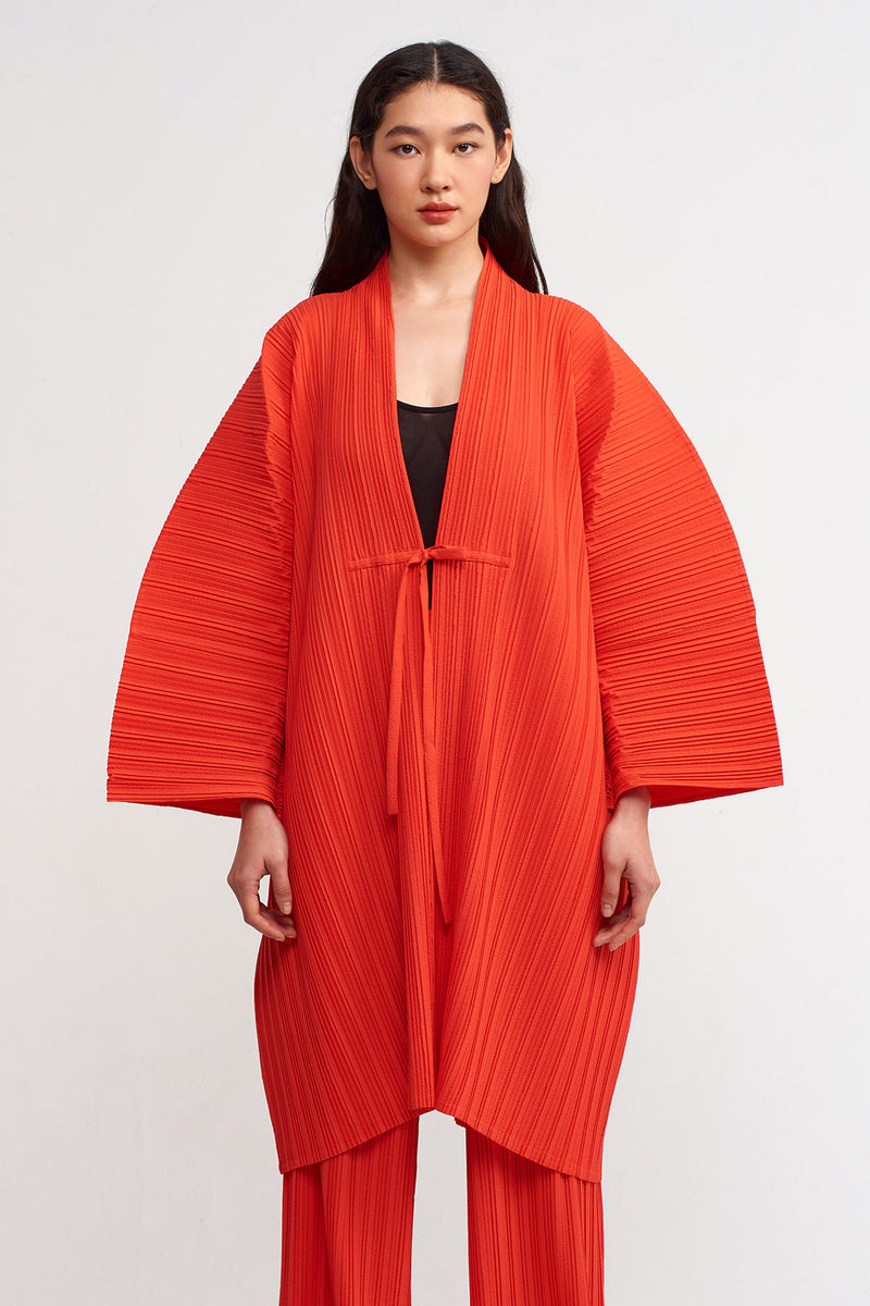 Nu Solid Pleated Kimono Outerwear Orange