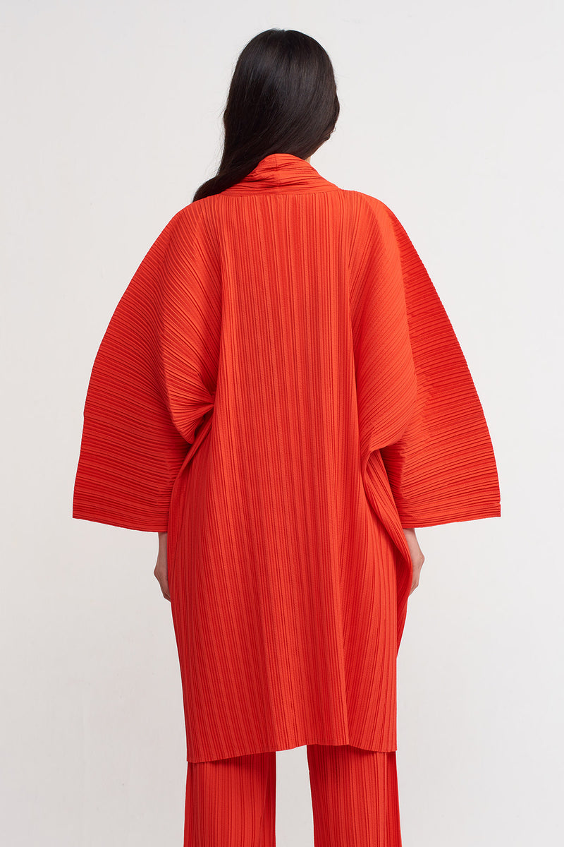 Nu Solid Pleated Kimono Outerwear Orange
