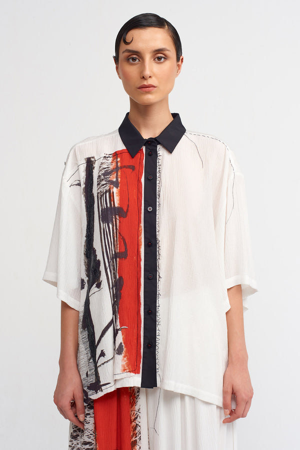 Nu Pattern-Printed Short Sleeve Shirt Off White/Black