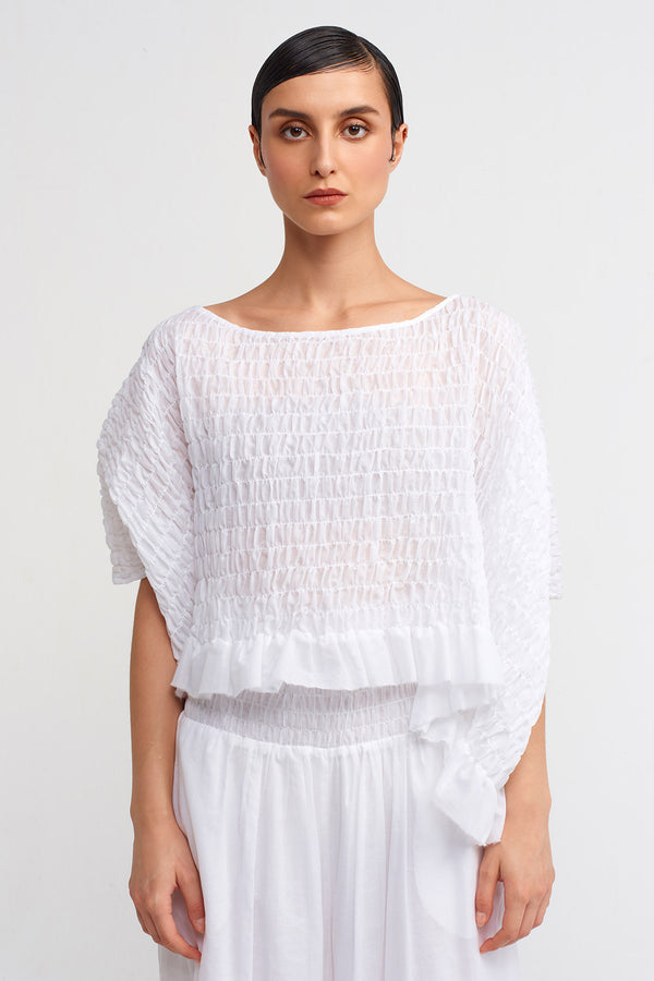 Nu Elastic Embroidered Voile T-Shirt Off White