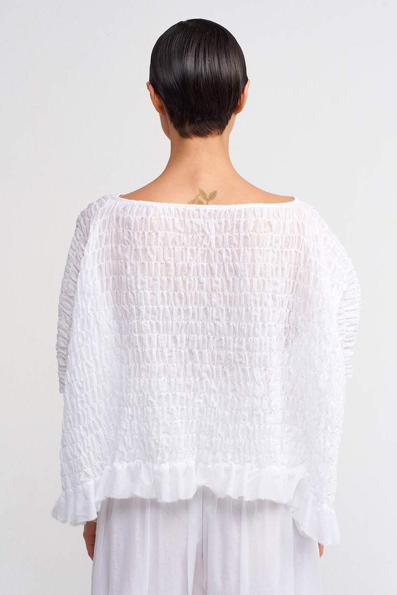 Nu Elastic Embroidered Voile T-Shirt Off White