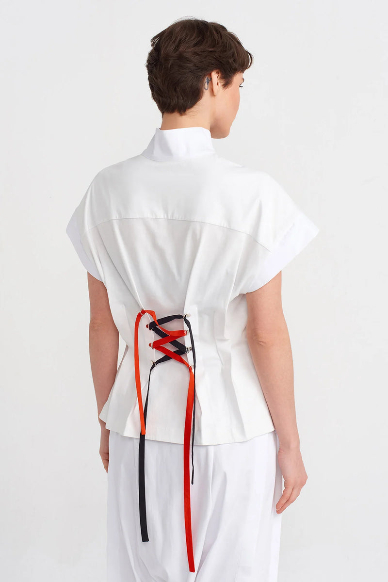 Nu Short Sleeve Shirt With Back Ribbon Detail Off White