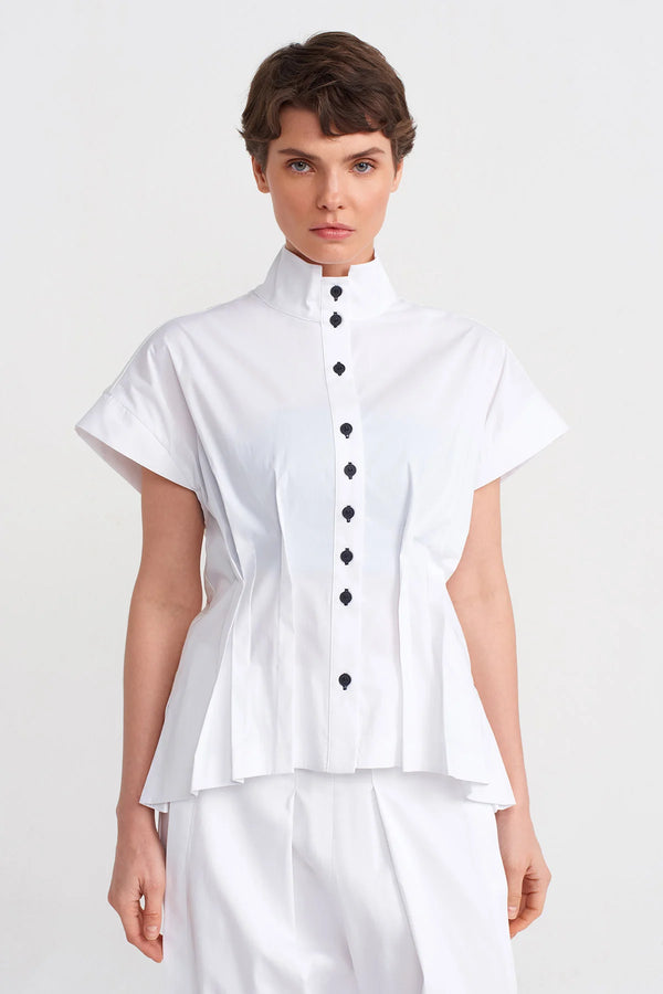 Nu Short Sleeve Shirt With Back Ribbon Detail Off White