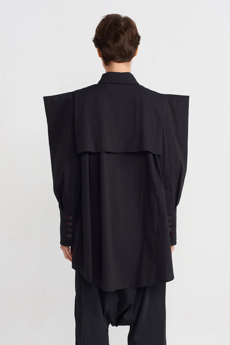 Nu Square-Shoulder Asymmetric Shirt Black