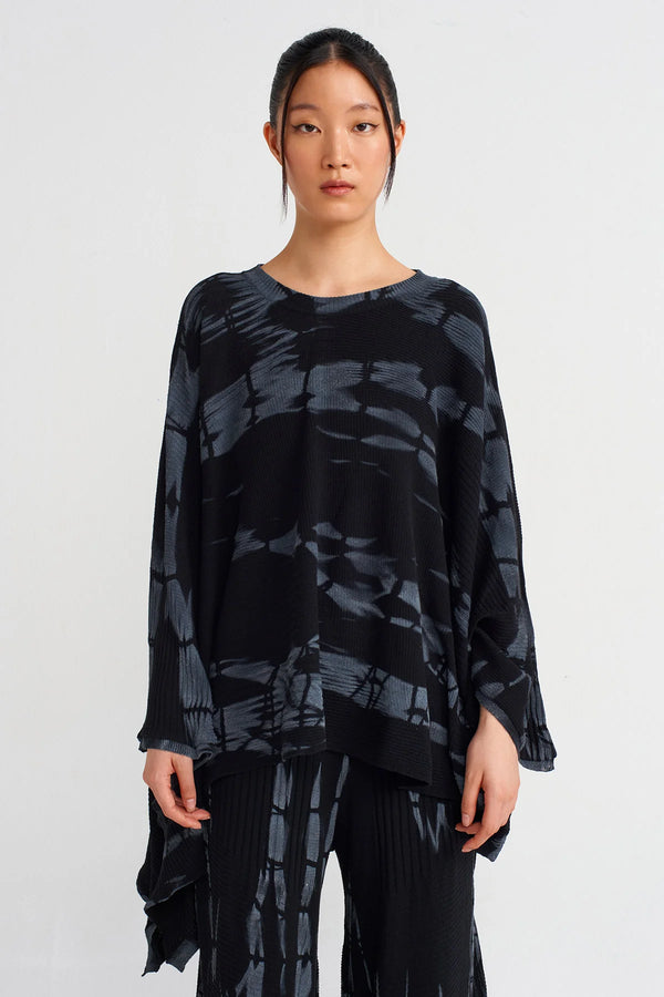 Nu Batik Patterned Oversize Sweater Black