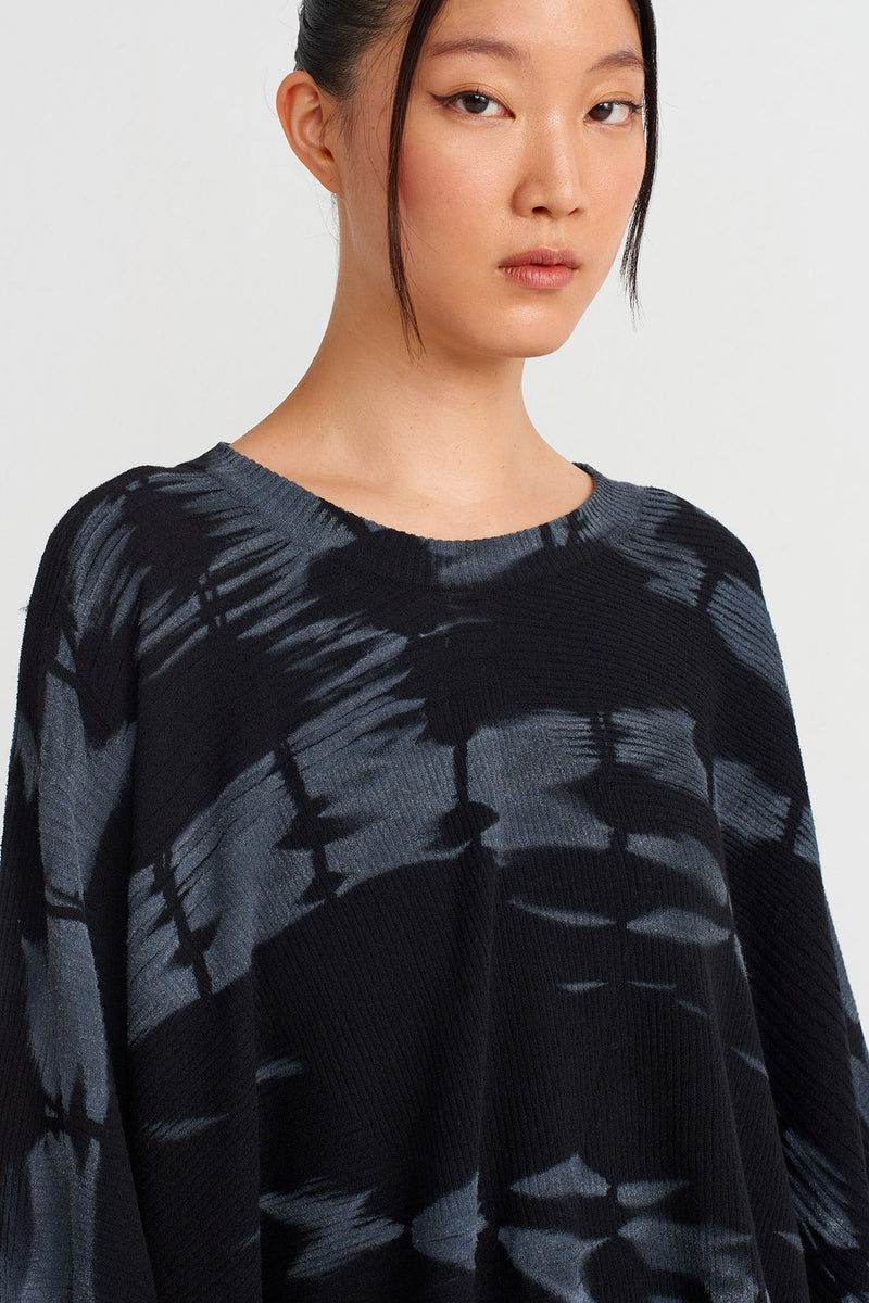 Nu Batik Patterned Oversize Sweater Black