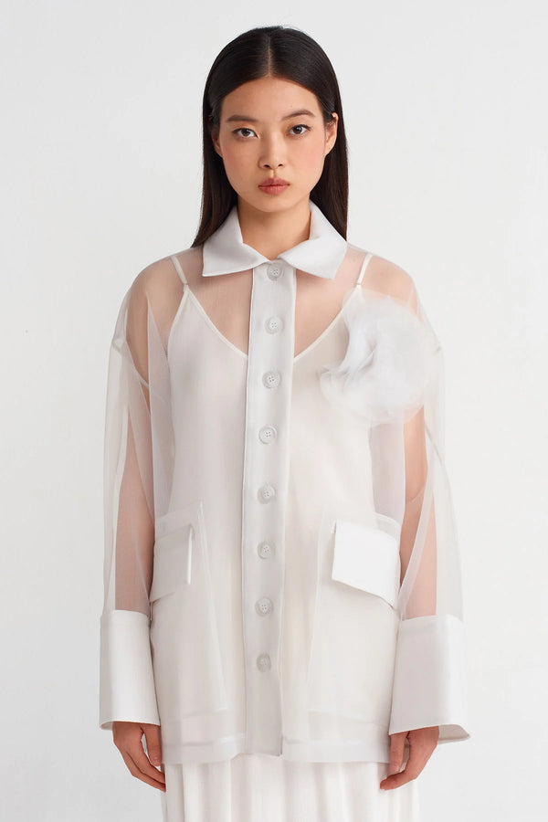 Nu Rose Appliqued Organza Shirt Ice