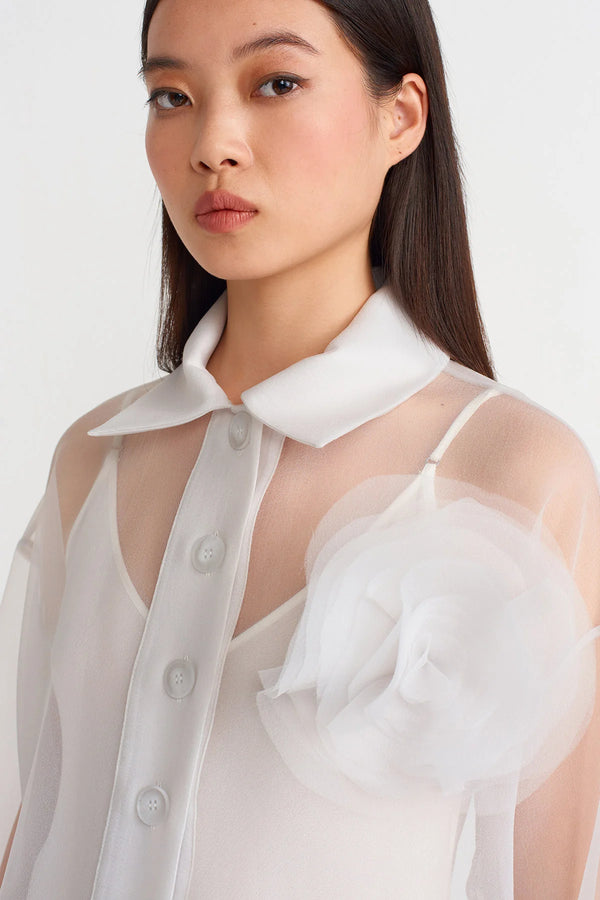 Nu Rose Appliqued Organza Shirt Ice