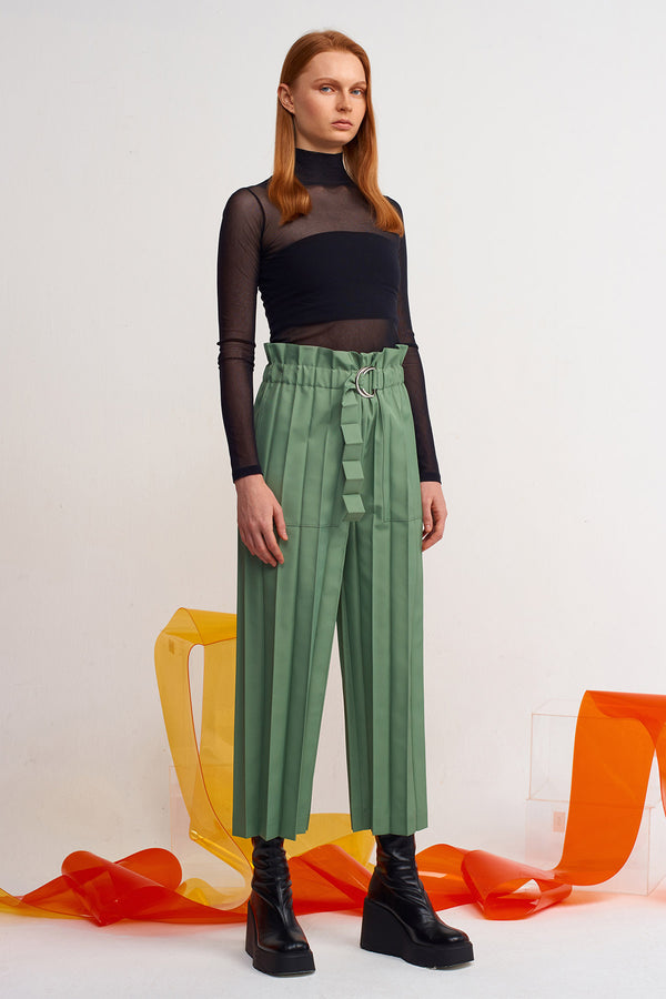 Nu Pleated Pants With Belt Detail Green