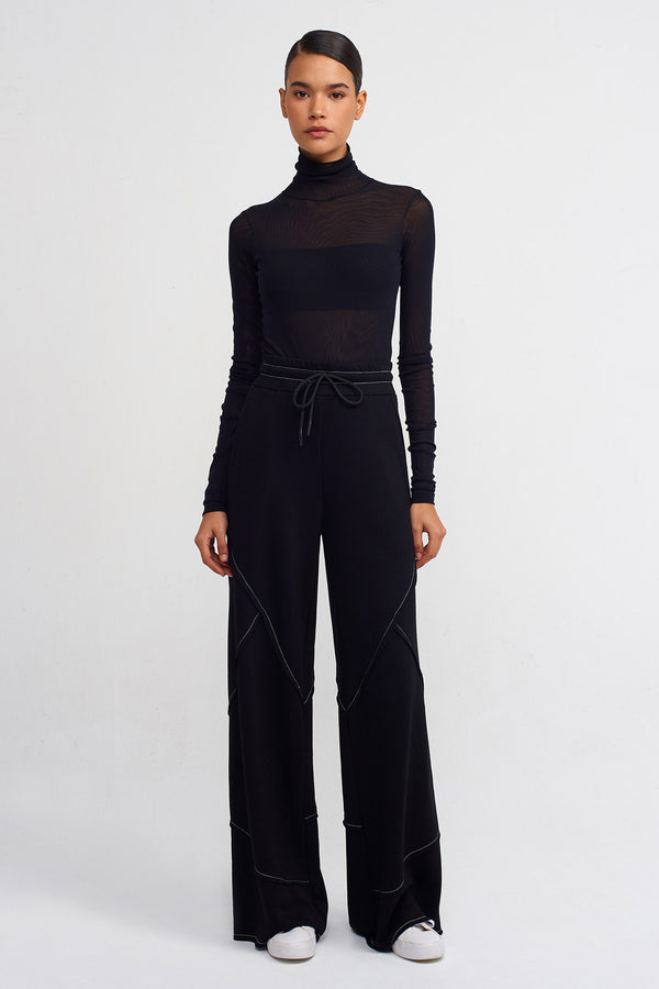 Nu Wide Leg With Contrast Stitching Trousers Black
