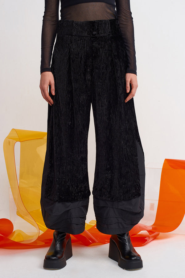 Nu Velvet Pleated Trousers With Taffeta Detail Black