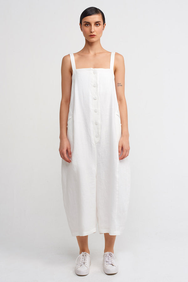 Nu Thick-Strap Linen Jumpsuit Off White
