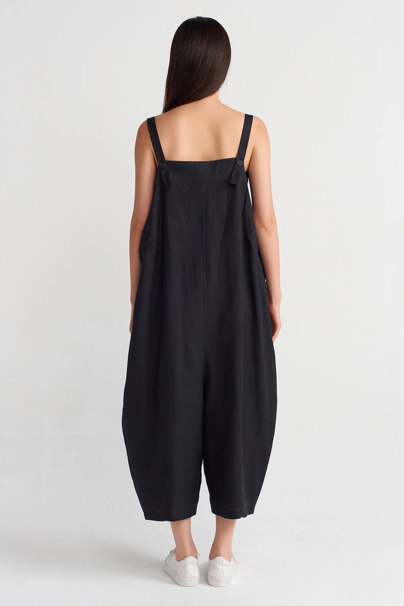 Nu Thick-Strap Linen Jumpsuit Black