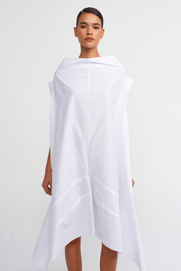 Nu Asymmetric Cut Poplin Dress Off White