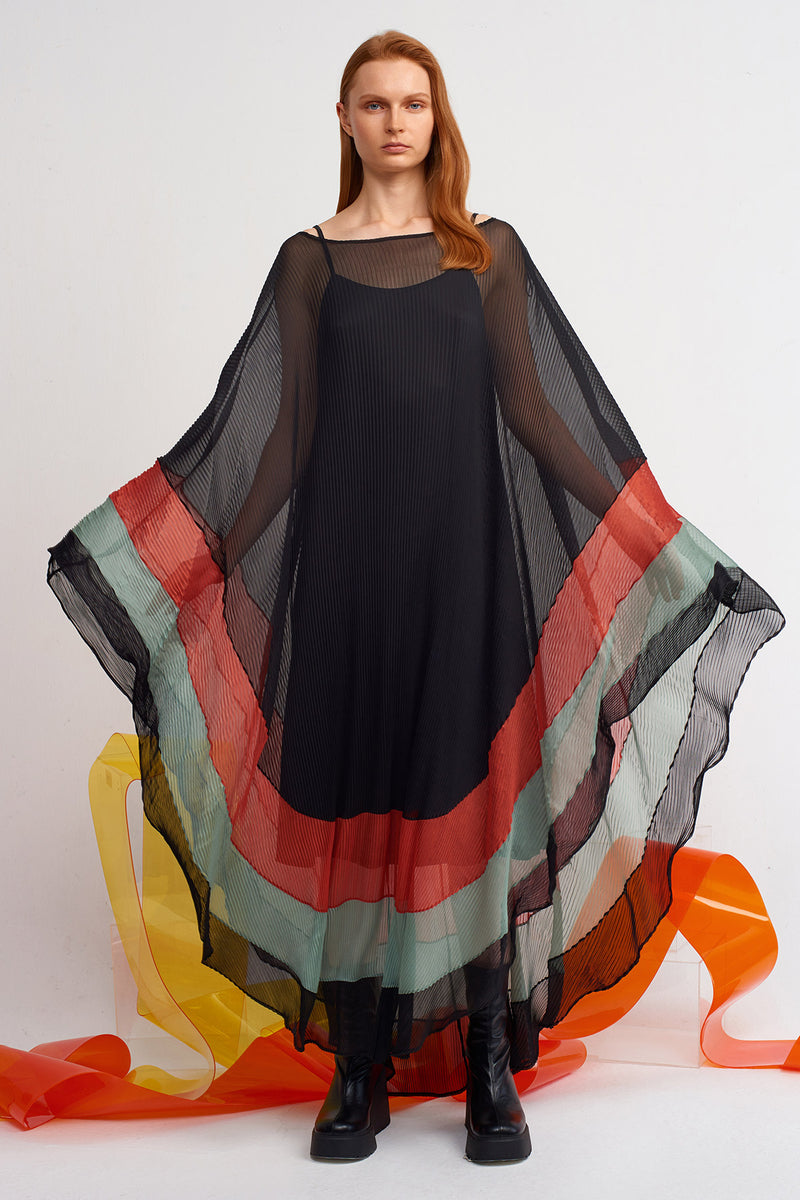 Nu Chiffon Cape Dress With Color Stripes Multi Color