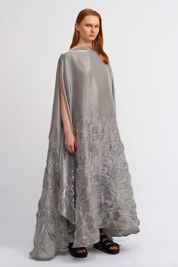Nu Skirt Embroidered Pattern Chic Kaftan Dress Silver