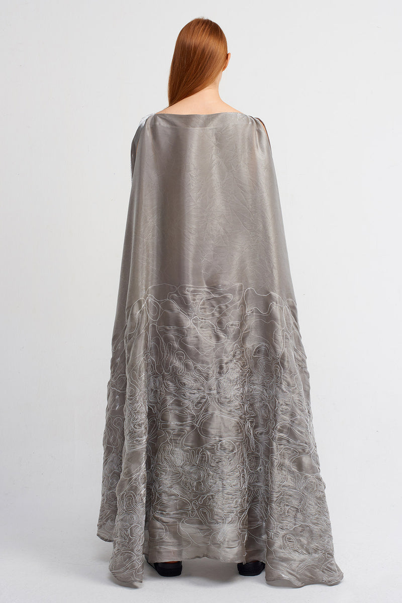Nu Skirt Embroidered Pattern Chic Kaftan Dress Silver