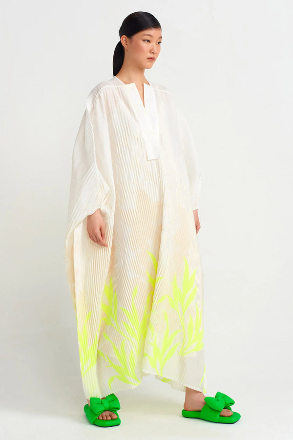 Nu Patterned Pleated Kaftan Dress Green