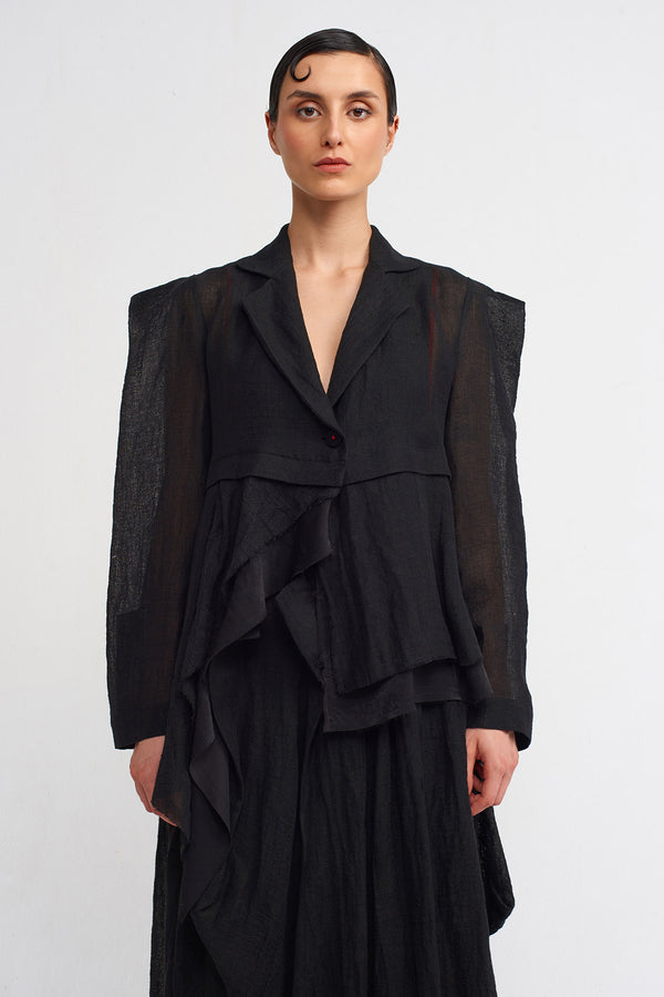 Nu Square-Shoulder Linen Jacket Black