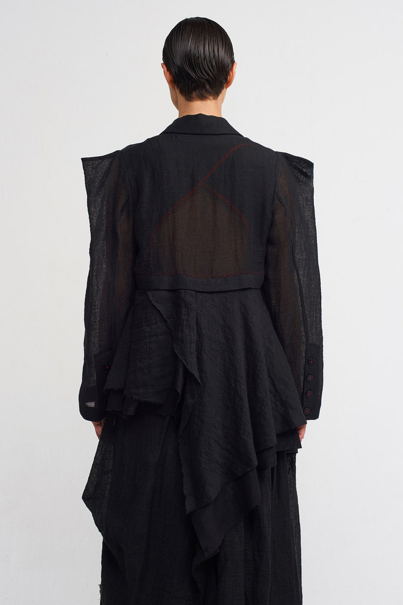 Nu Square-Shoulder Linen Jacket Black