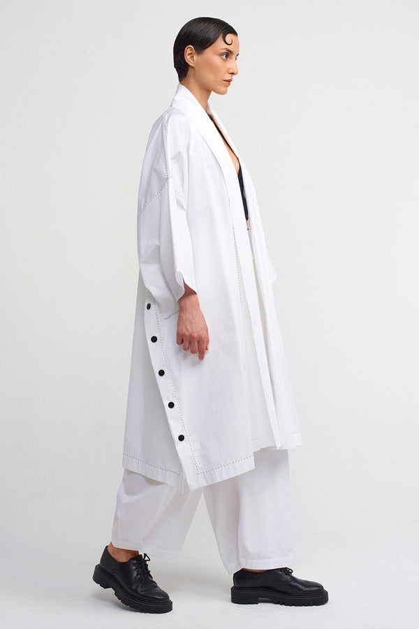 Nu Print And Embroidery Detailed Kimono Off White/Black