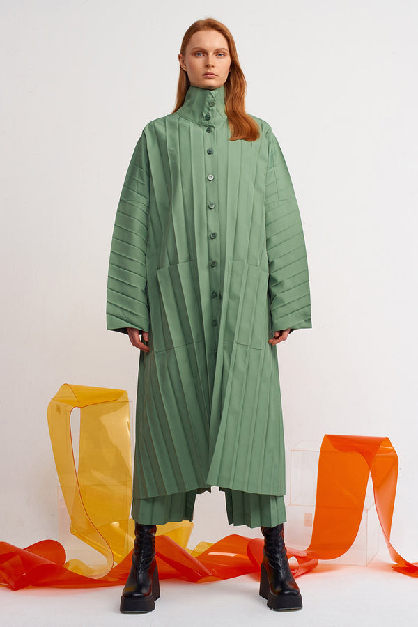 Nu Thick Pleated Long Jacket Green