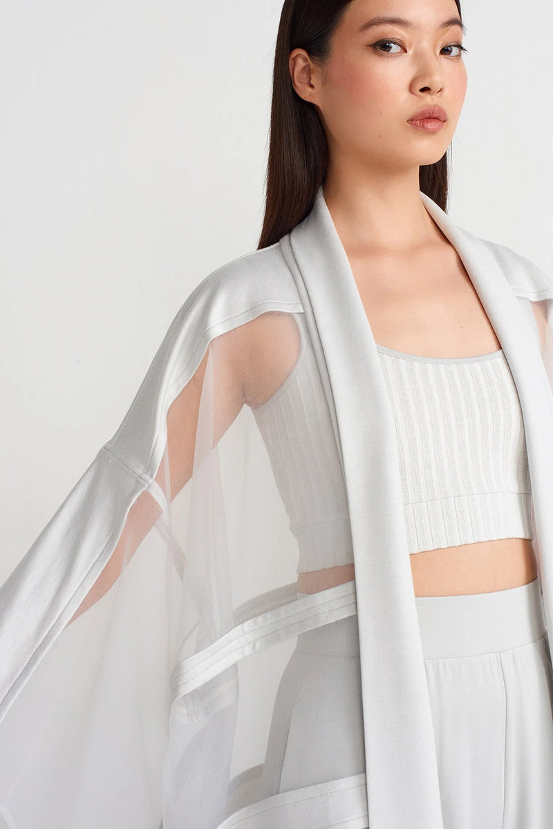 Nu Organza Striped Long Kimono Ice