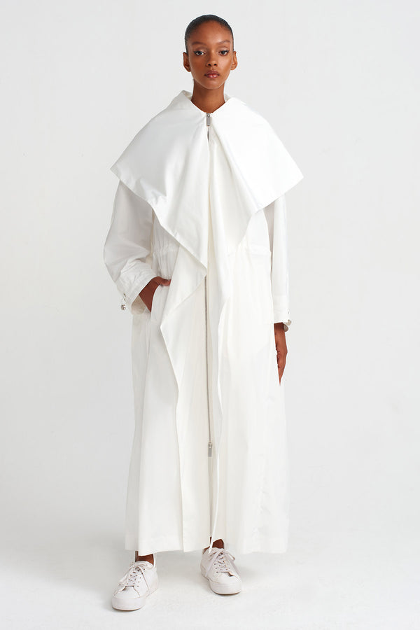 Nu Hooded Long Raincoat Off White