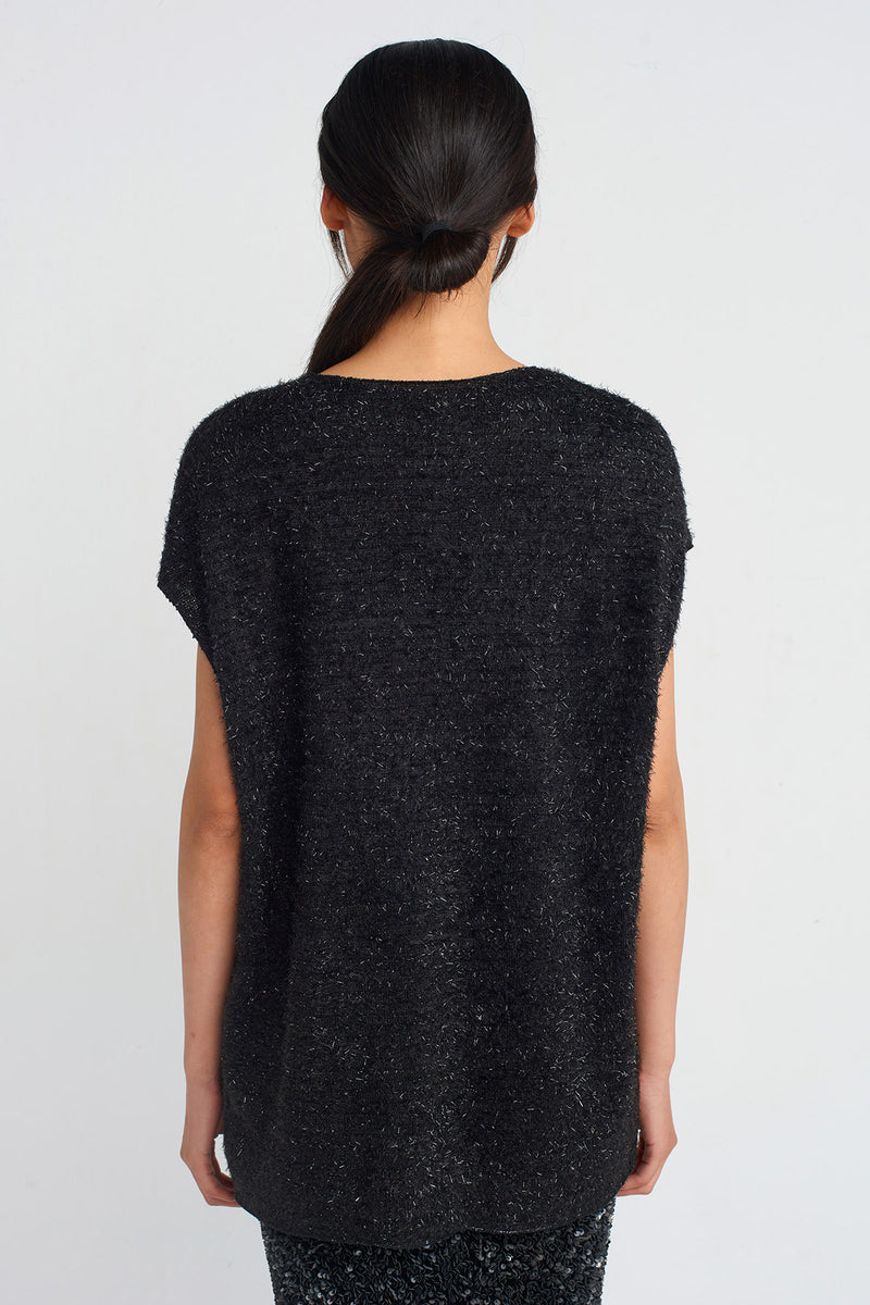 NU Shiny Knit Blouse Black
