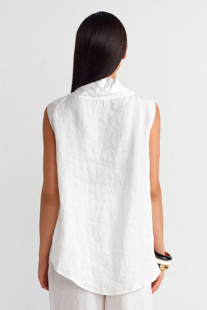 Nu Pleated Detail Linen Blouse Off White