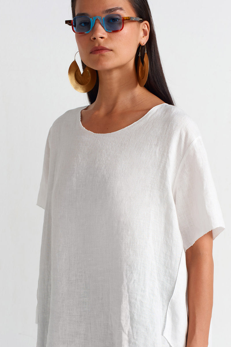 Nu Long Back Oversized Linen Blouse Off White