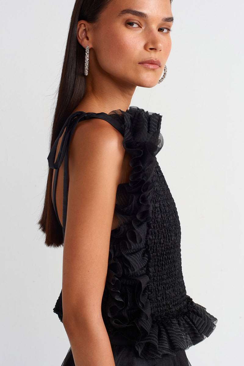 NU Embroidered Organza Bustier Black