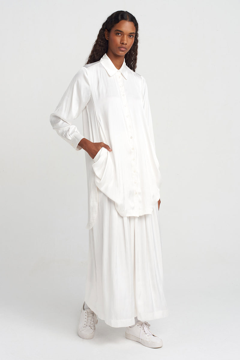 NU Pocket Satin Shirt Off White