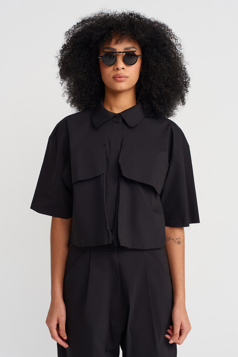 NU Cropped Poplin Shirt Black