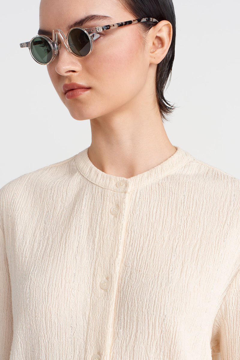 Nu Silver Glitter Crinkle Shirt Natural
