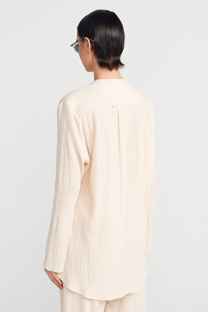 Nu Silver Glitter Crinkle Shirt Natural