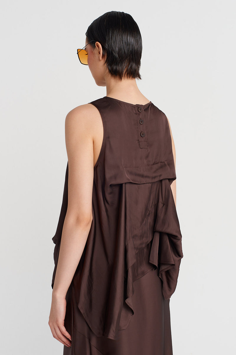Nu Satin Blouse With Pleated Details Chocolate Brown