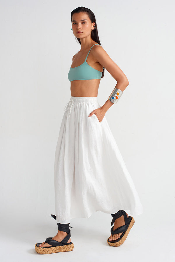 Nu Pocketed Linen Skirt Off White