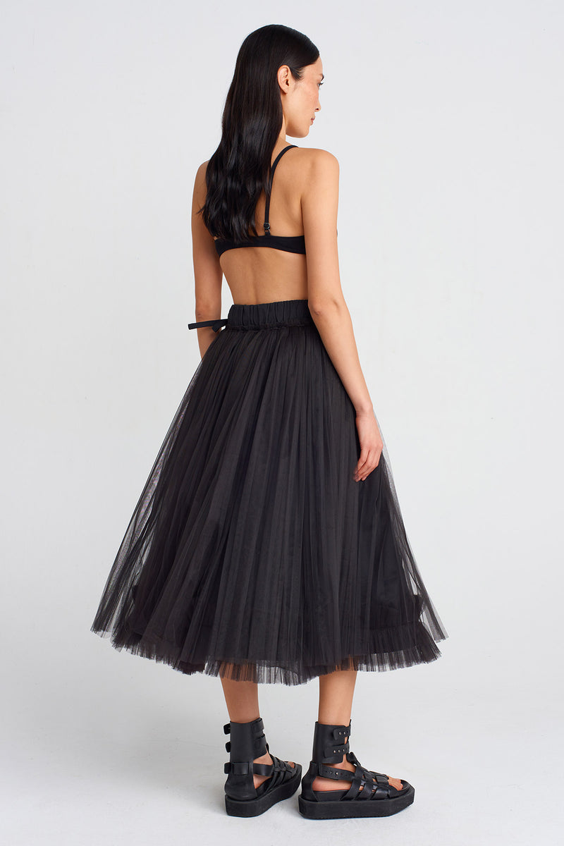 NU Puffy Tulle Midi Skirt Black