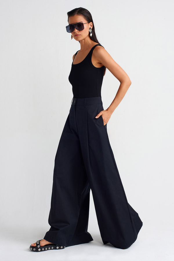 Nu Wide-Leg Poplin Trousers Black