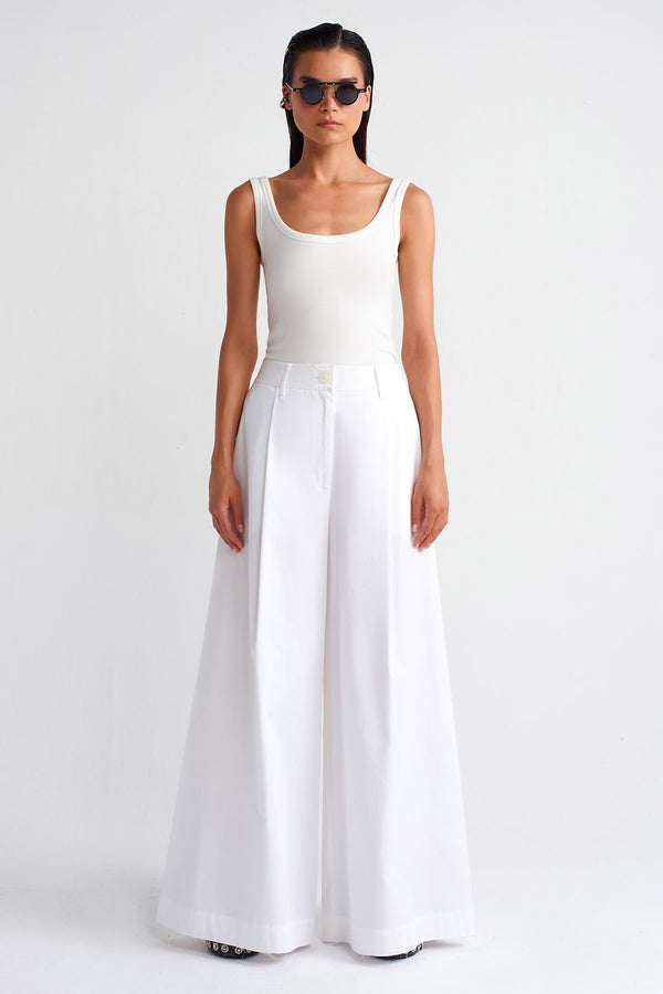 Nu Wide-Leg Poplin Trousers Off White