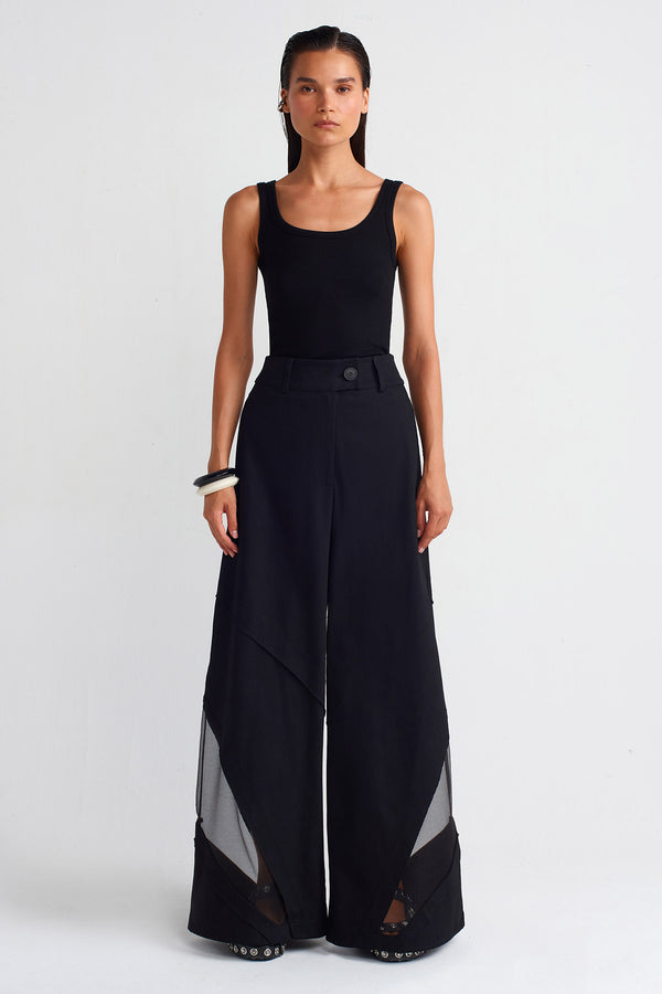 Nu Organza Detailed Denim Trousers Black