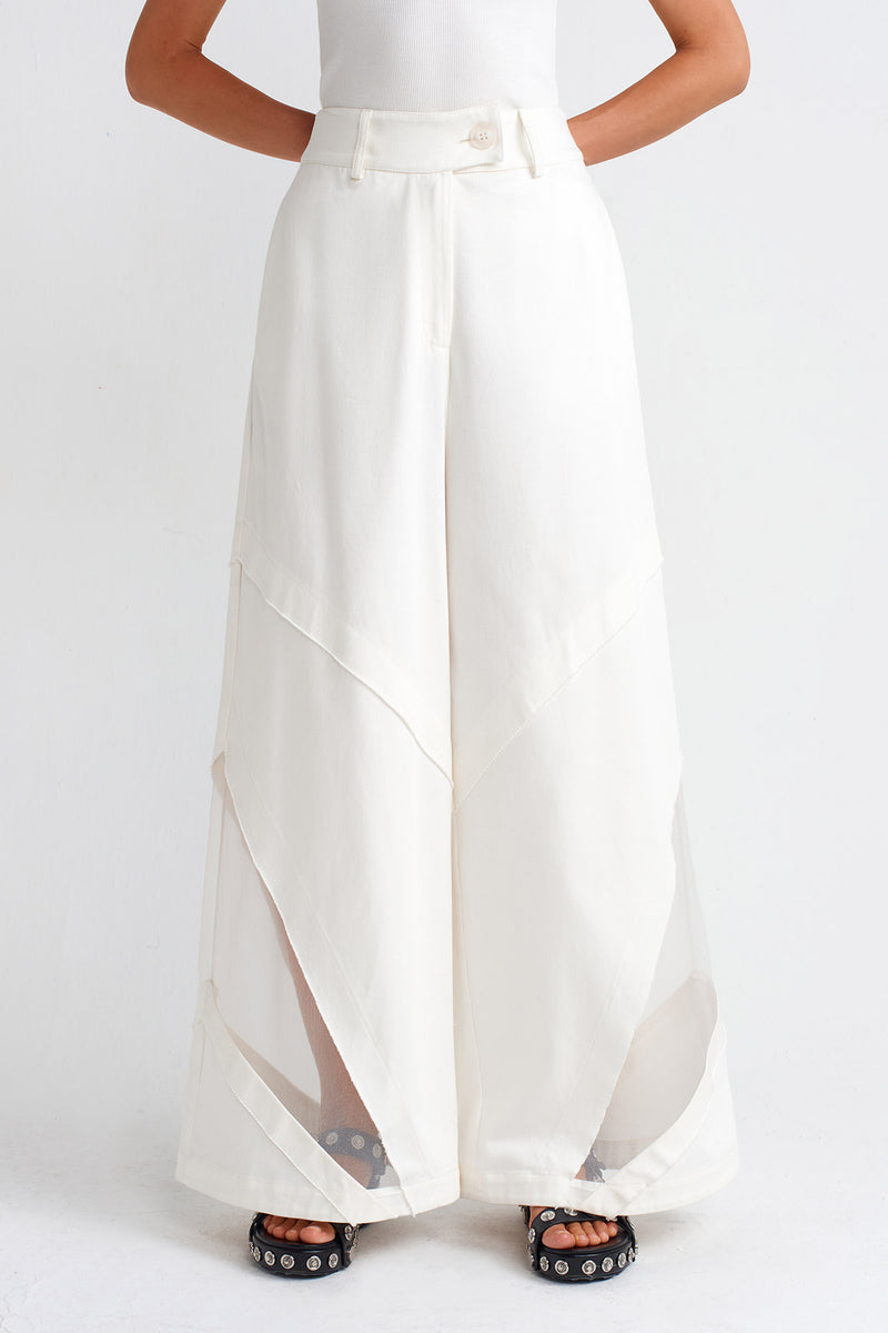 Nu Organza Detailed Denim Trousers Off White