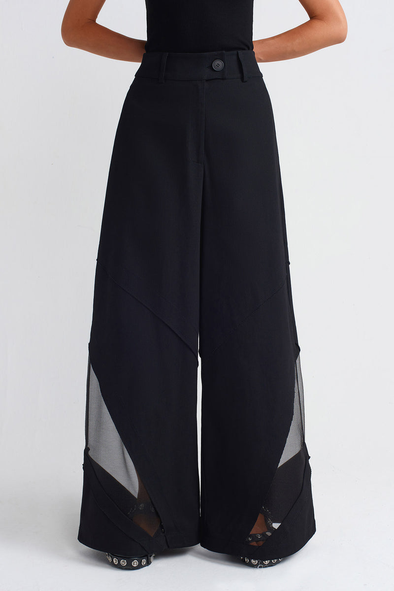 Nu Organza Detailed Denim Trousers Black