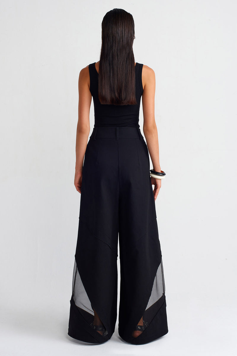 Nu Organza Detailed Denim Trousers Black