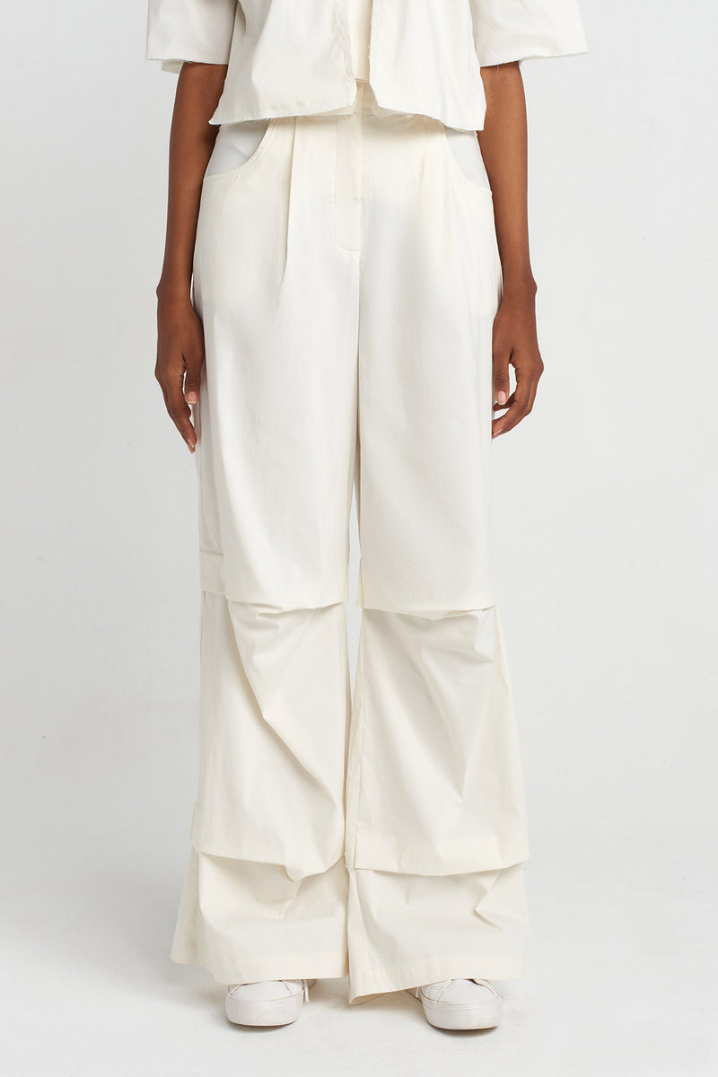 NU Stitched Detail Poplin Trousers Ecru