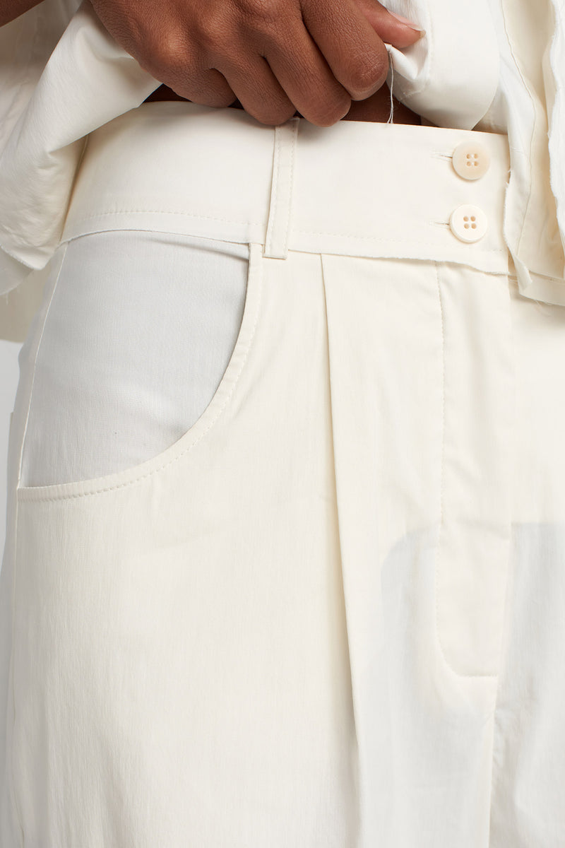 NU Stitched Detail Poplin Trousers Ecru